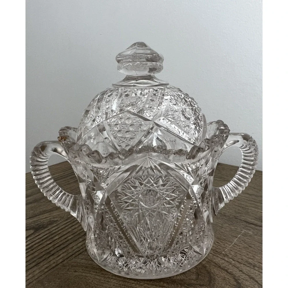 VINTAGE EAPG Biscuit, Cracker Jar Antique Early American Pattern Glass Pressed 2